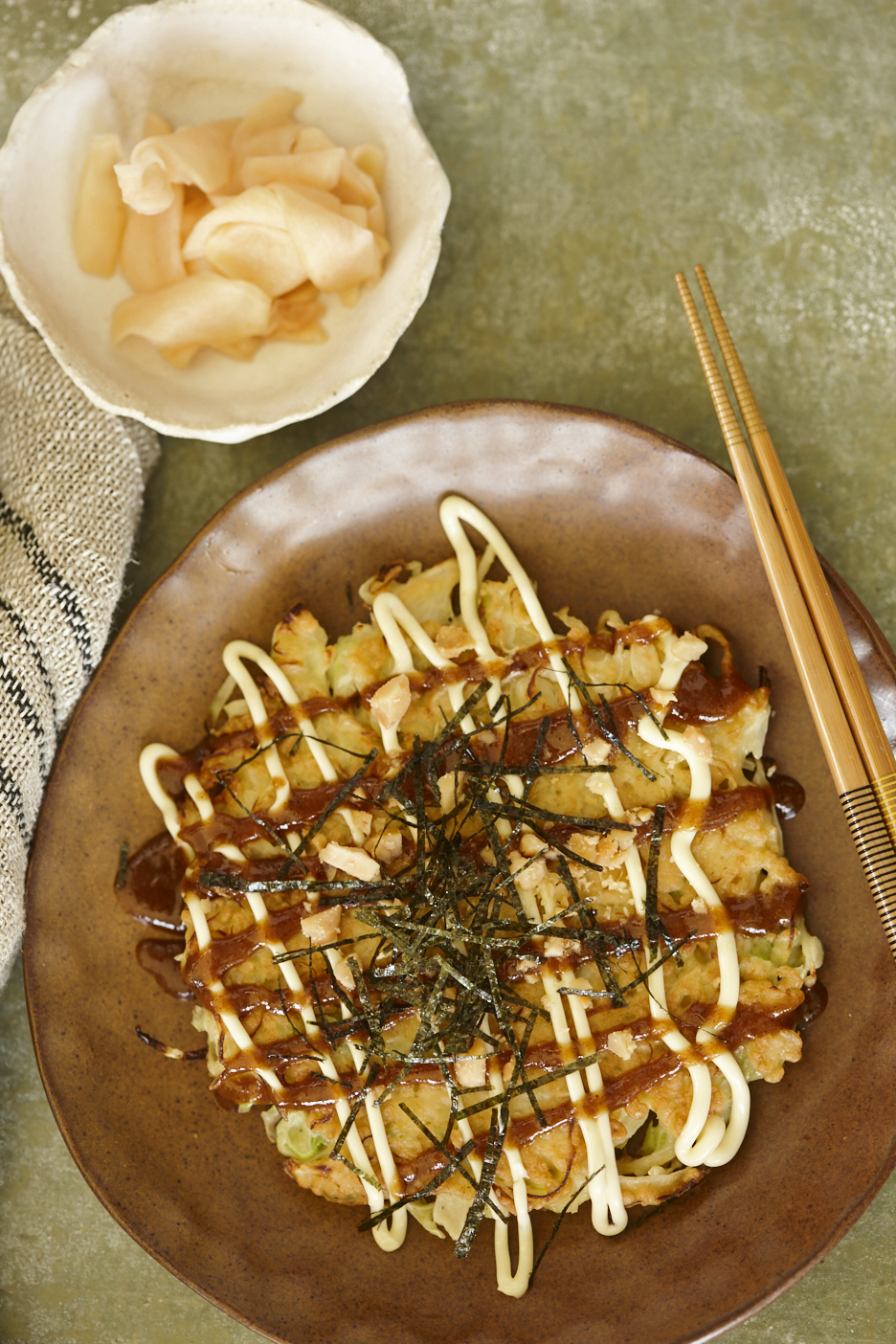 Japanese cabbage pancake with macadamia tonkatsu sauce - Australian ...