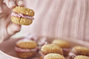 Raspberry macadamia butter on coconut and macadamia biscuits