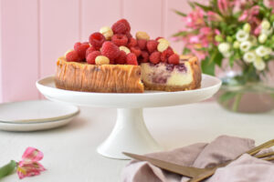 Macadamia and raspberry baked cheesecake recipe