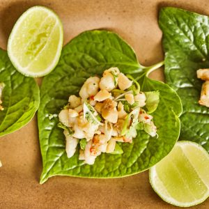 1811 Betel leaves topped with prawns and roasted macadamias (1)