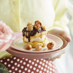 2002 Profiteroles with salted macadamia and chocolate topping (1)