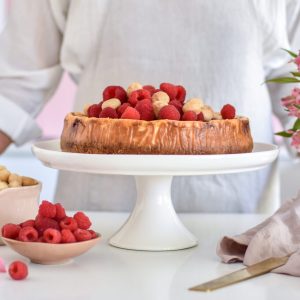 Macadamia and raspberry baked cheesecake
