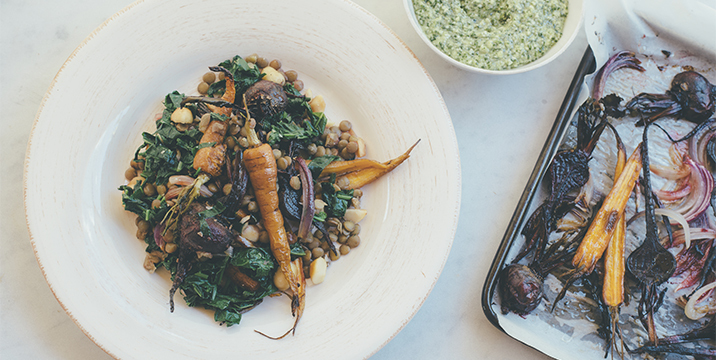 Kale, roast vegetable, lentil and macadamia salad - Australian Macadamias