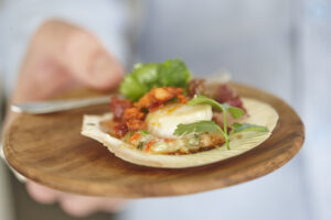 Seared scallops with macadamia butter and chorizo