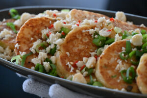 Macadamia and halloumi fritters