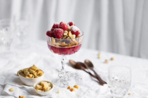 Macadamia gingerbread and raspberry trifle