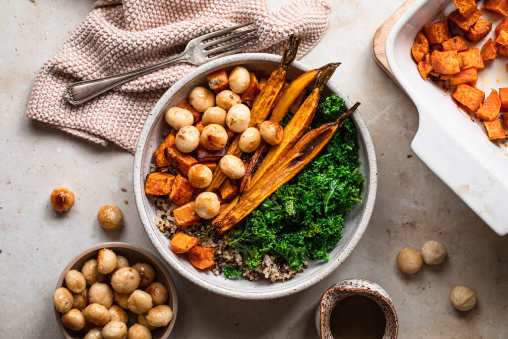 Harvest bowl with honey roasted macadamias