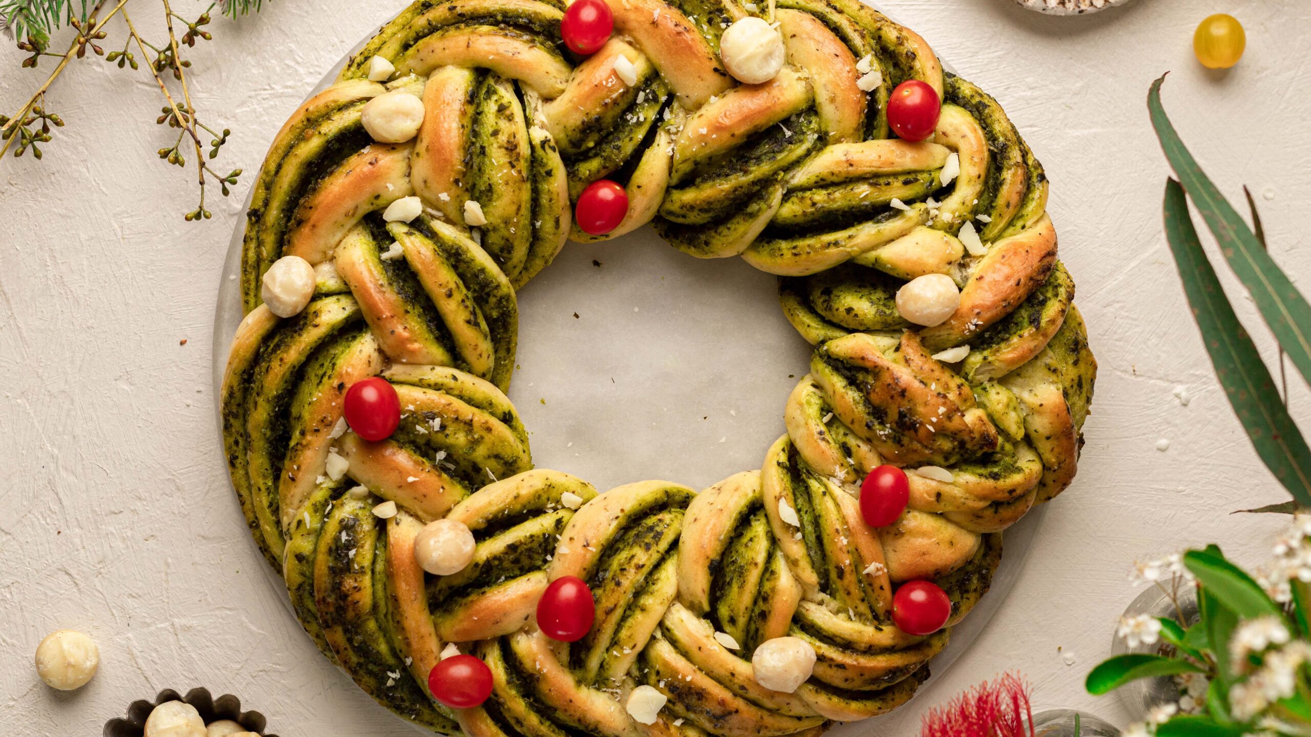Macadamia pesto bread wreath