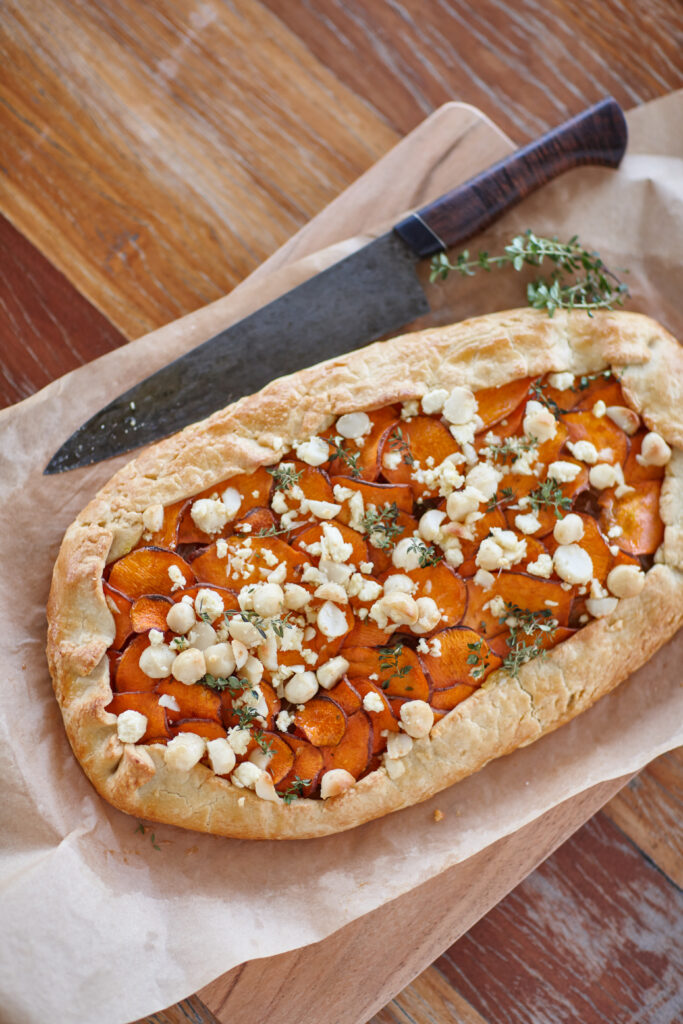 Macadamia and sweet potato tart