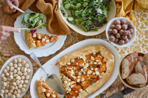 Macadamia, sweet potato and caramelised onion tart