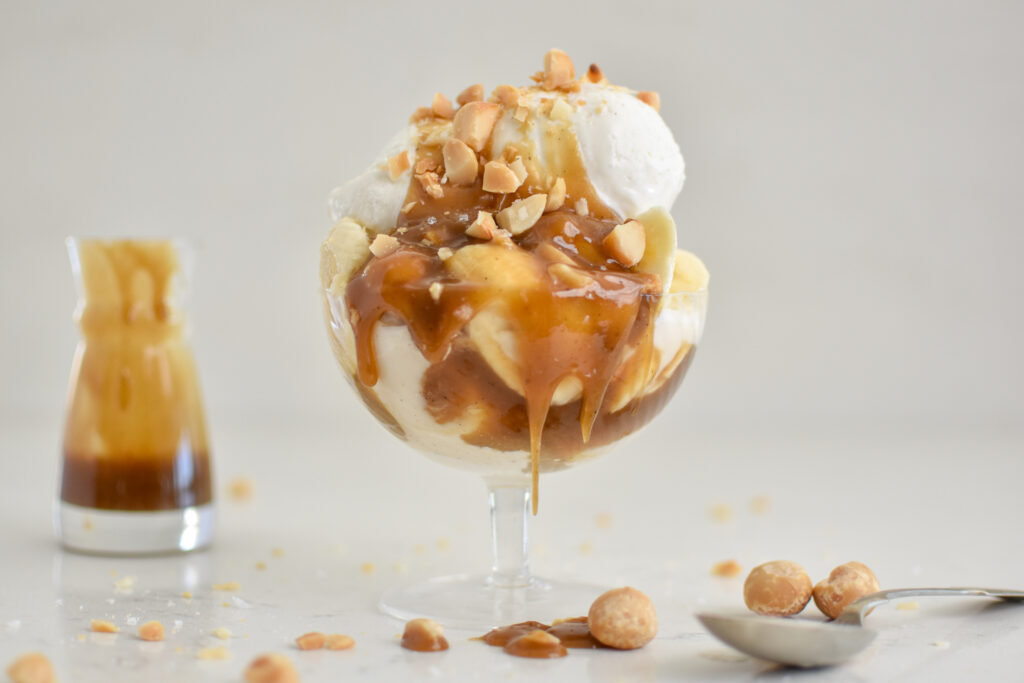 Macadamia, Banana & Salted Caramel Sundae