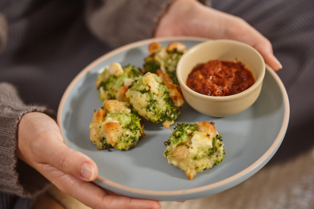 Macadamia and broccoli bites on a plate