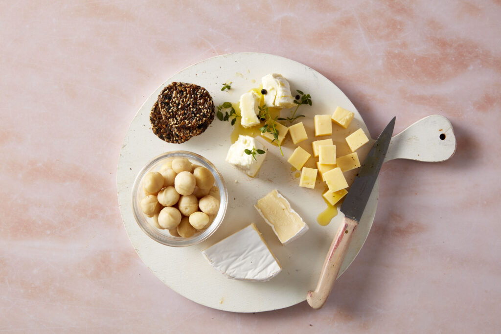 Macadamias and cheese snack plate