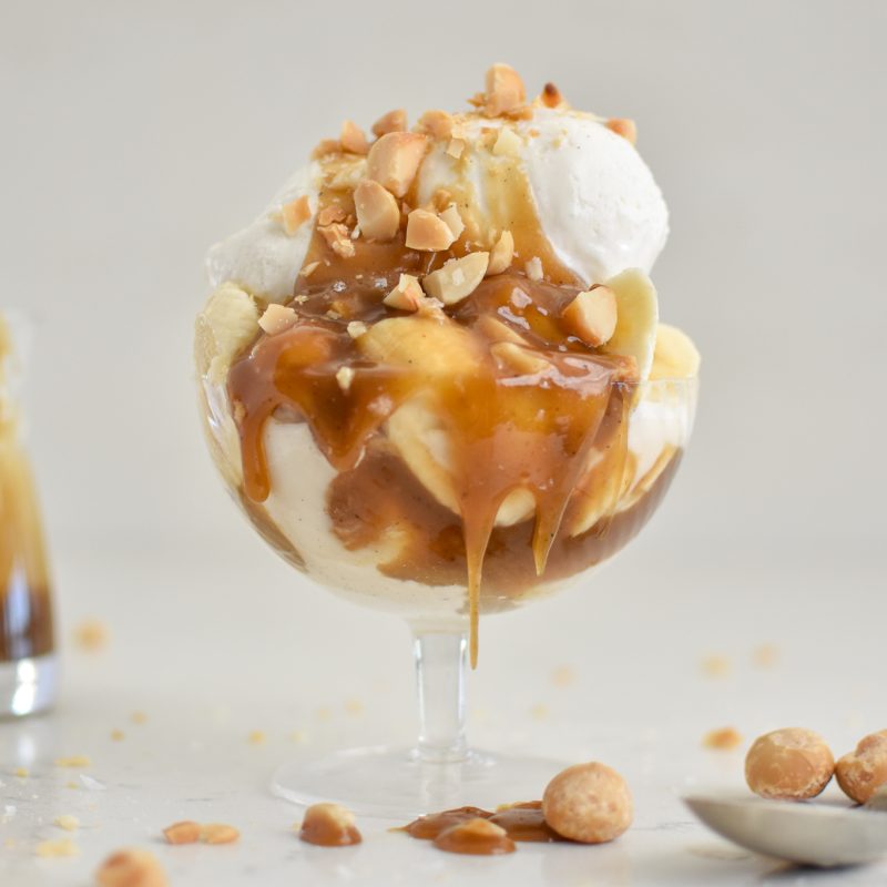 Macadamia, Banana & Salted Caramel Sundae