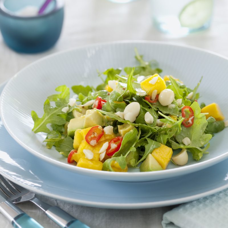 Mango, avocado and macadamias salad