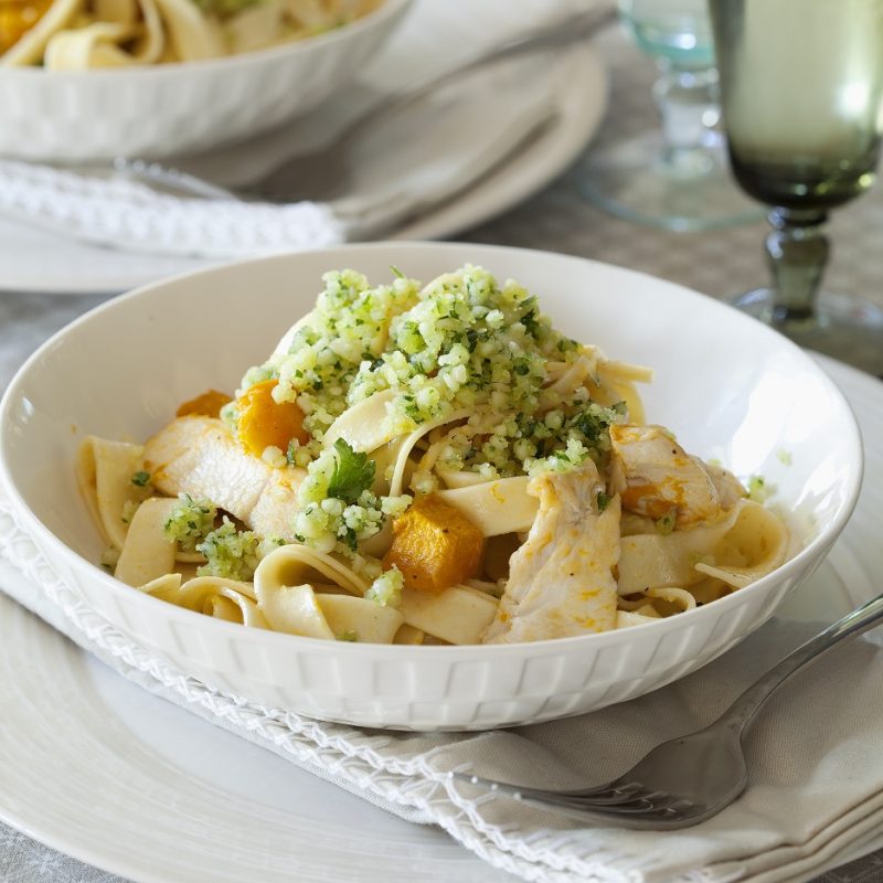 Fettuccine with macadamia parmesan gremolata