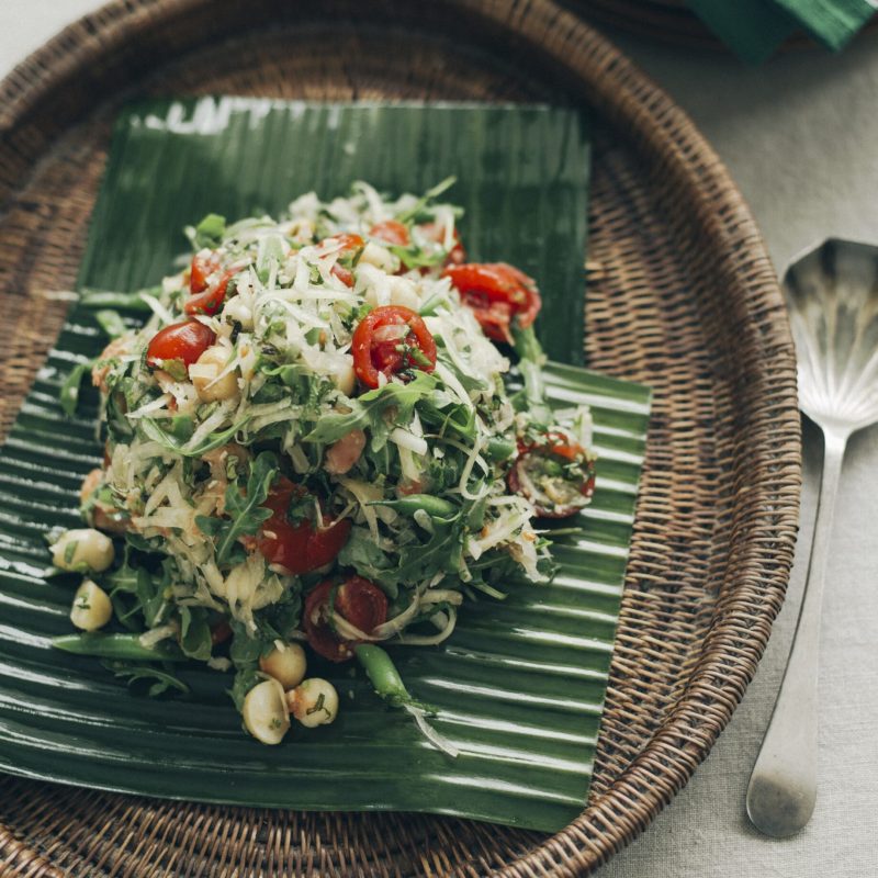 Green papaw salad with roasted macadamia nuts