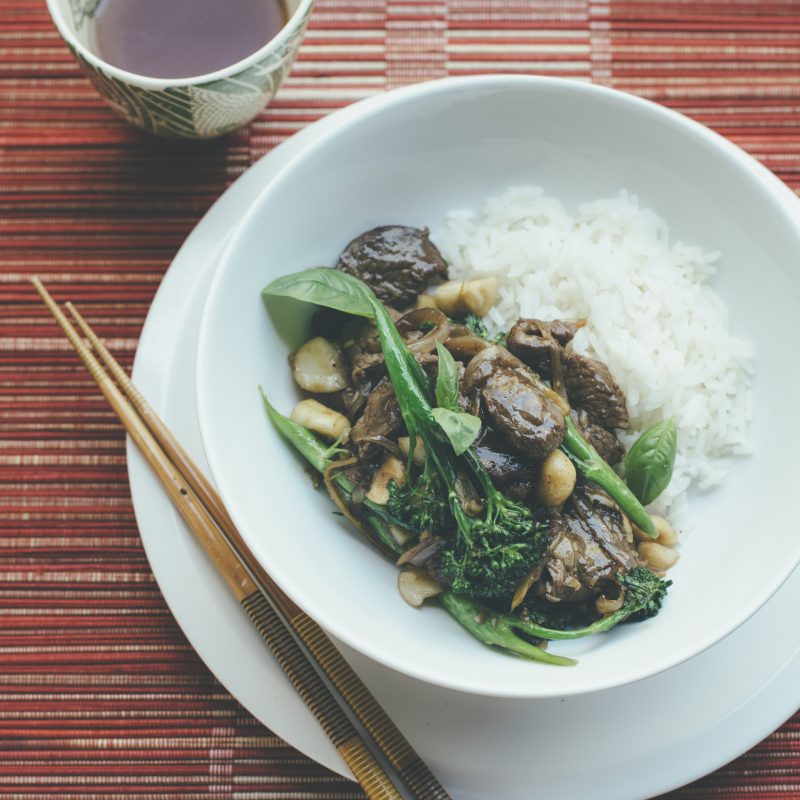 Beef and macadamia stir fry recipe
