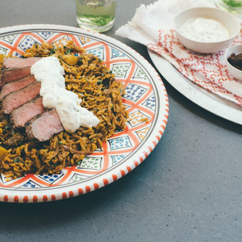 Moroccan lamb with macadamia rice pilaf