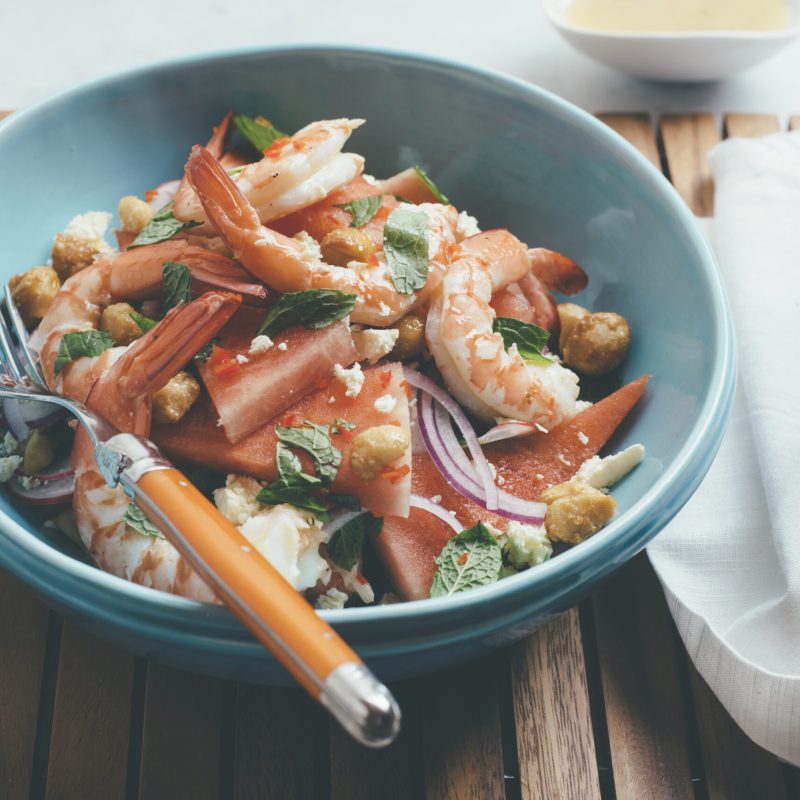 Caramelised macadamias with summer salad
