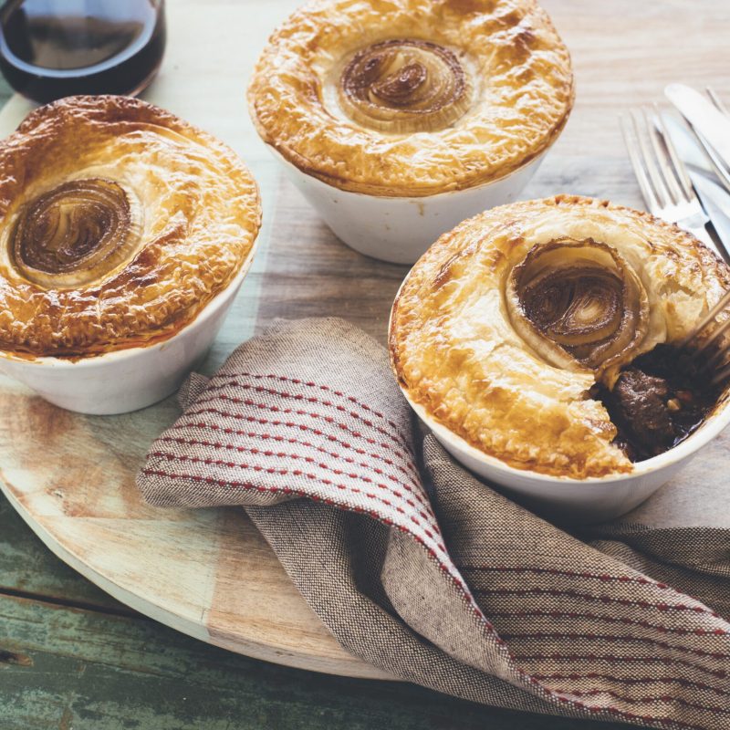 Homemade beef pies with macadamia nuts