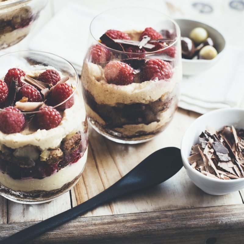 Chocolate, macadamia and raspberry tiramisu