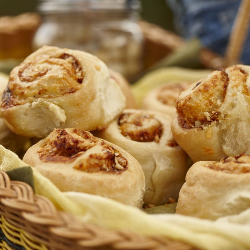 Homemade macadamia and Vegemite scrolls