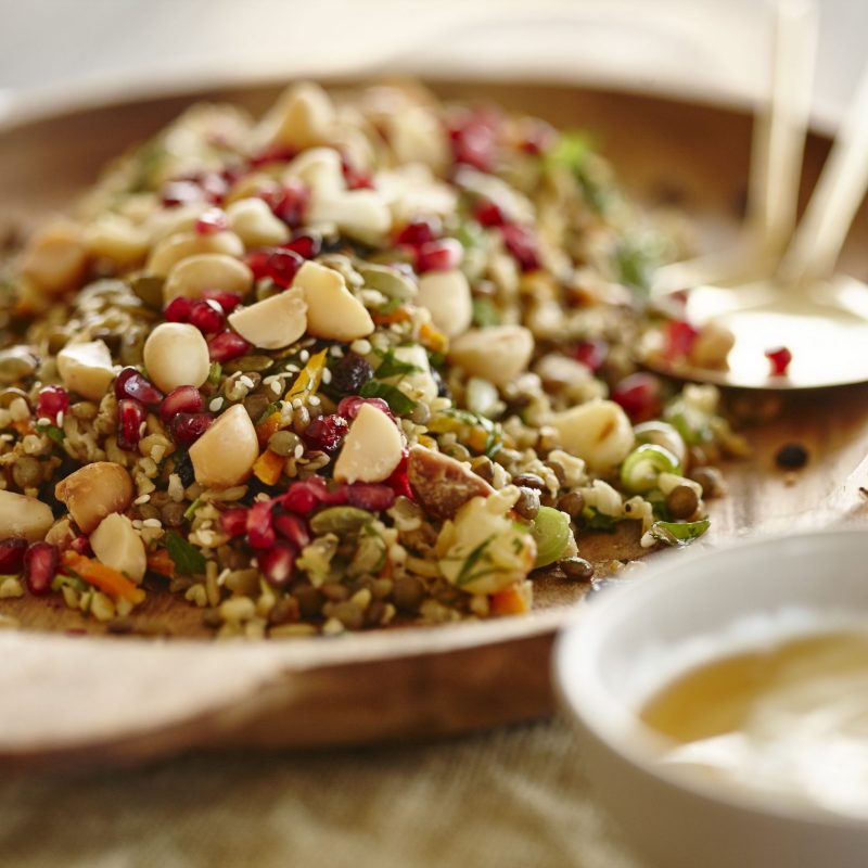 Macadamia freekeh salad