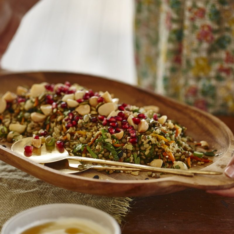 Freekeh salad with macadamia nuts