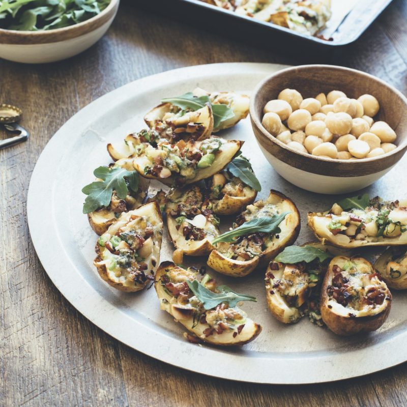 1509 Roasted potato skins with macadamias, bacon, rocket and blue cheese (2) copy