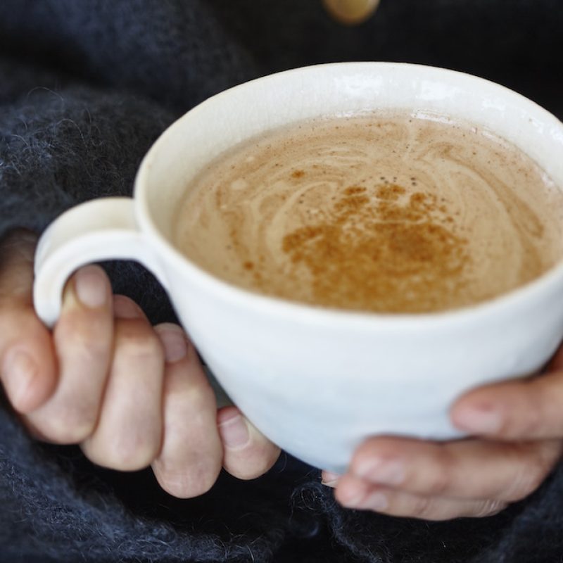 Warm sweet spiced cacao with macadamia milk
