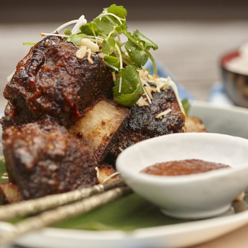 Sticky beef ribs with macadamia bulgolgi sauce