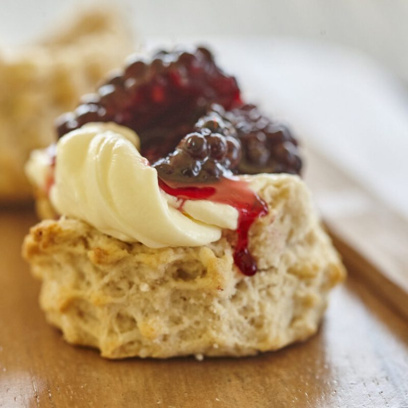 Macadamia scones with jam and cream