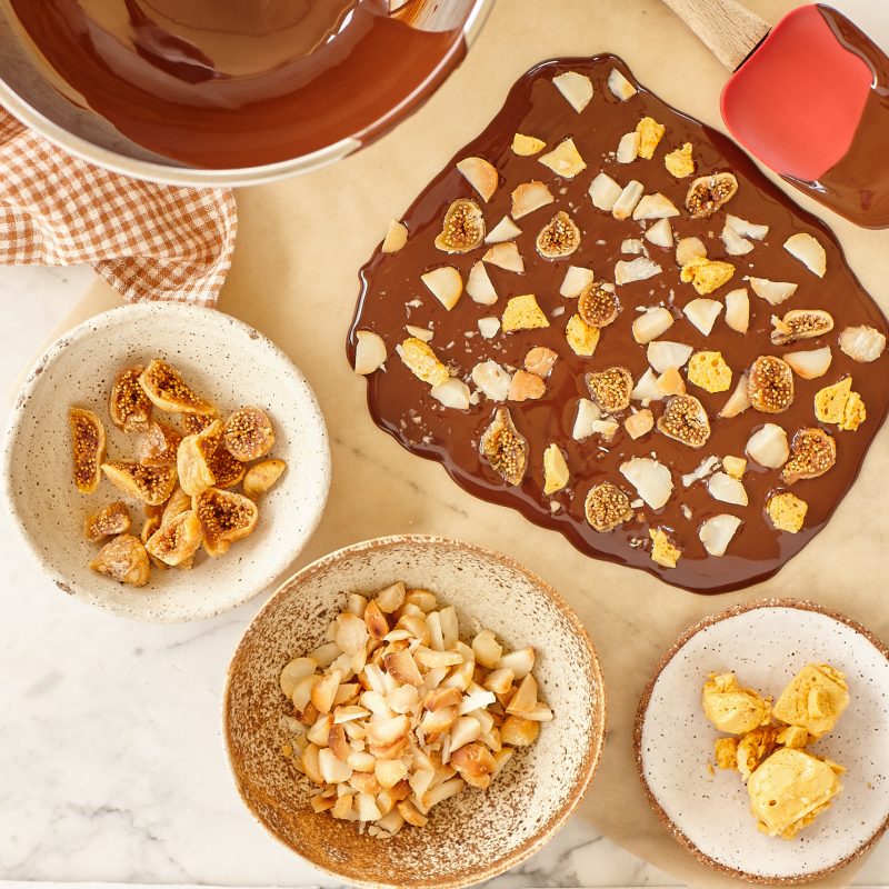 2011 Macadamia, fig and honeycomb chocolate bark (Step 3)