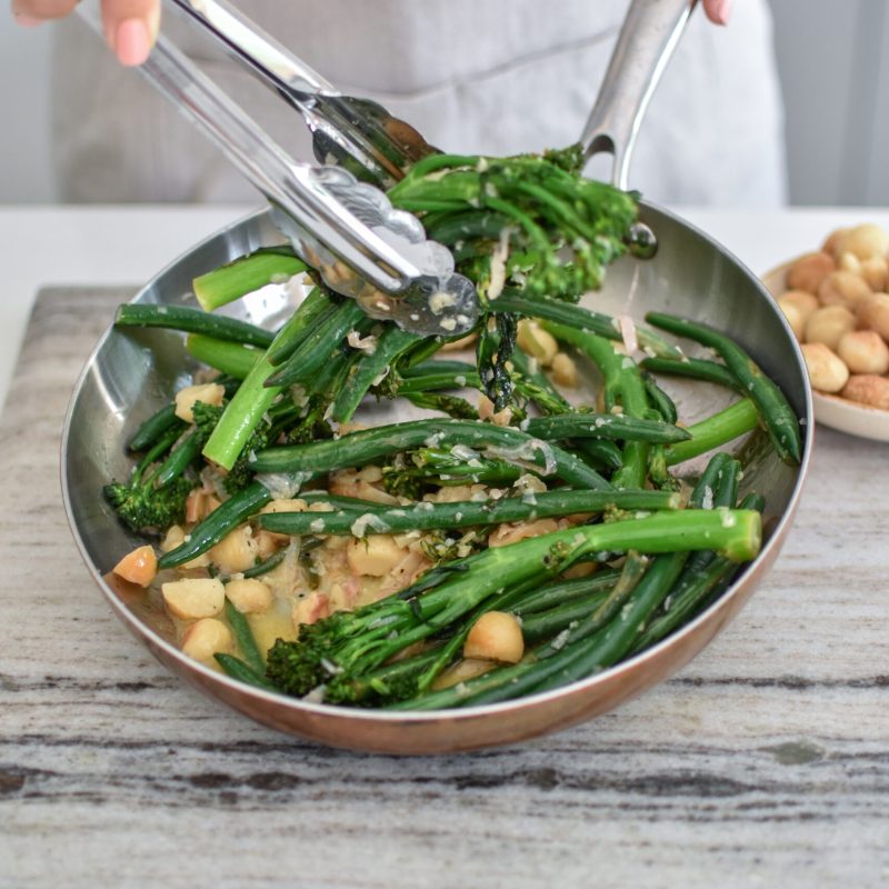 Broccolini with roasted macadamias