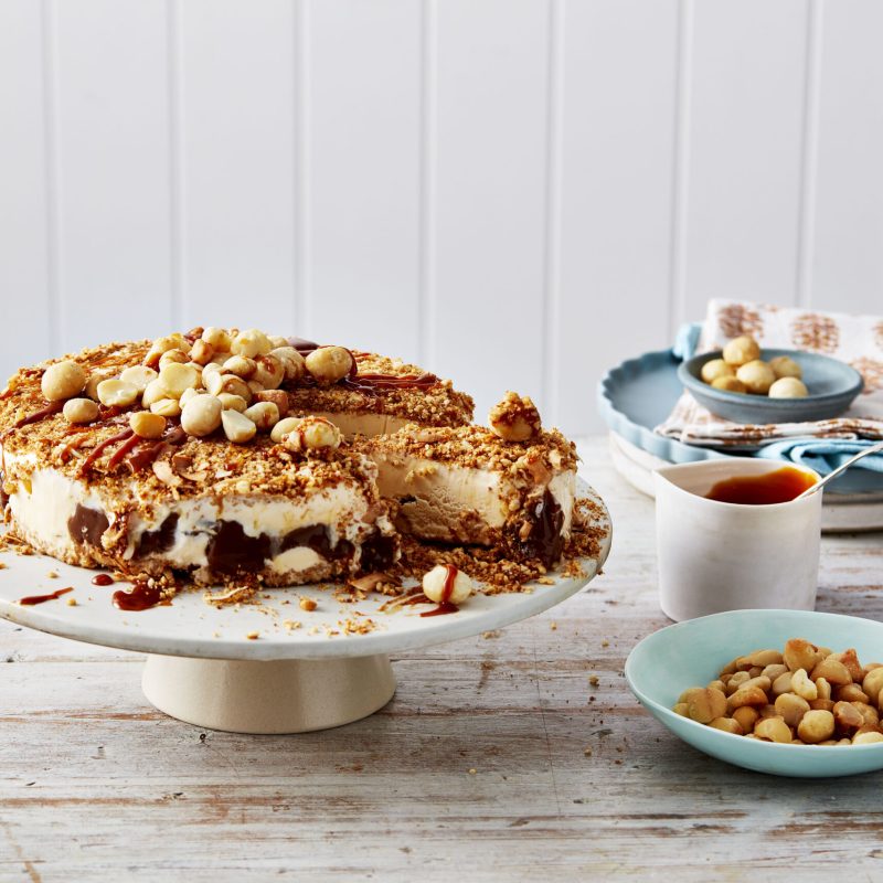 2309-Six-ingredient-caramel-and-macadamia-ice-cream-cake-front-on-copy-scaled