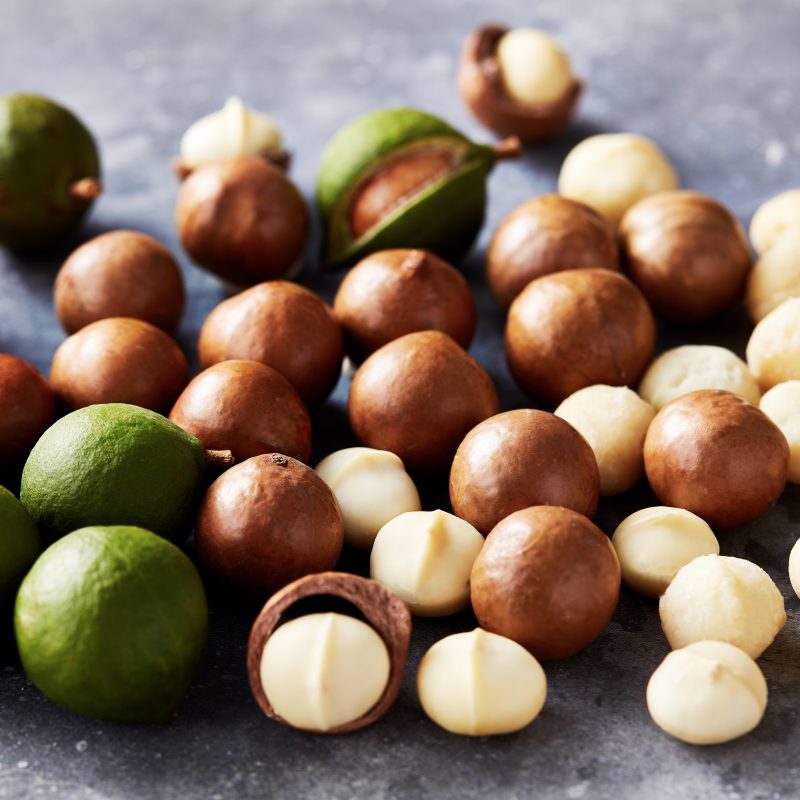 Macadamia kernel, shell and husk
