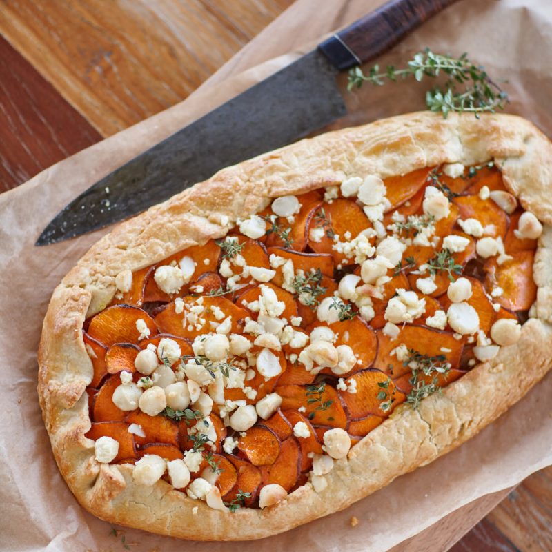 Macadamia and sweet potato tart