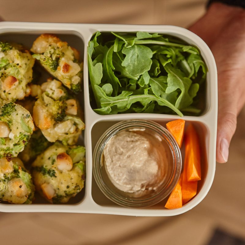 Macadamia and broccoli bites lunch box