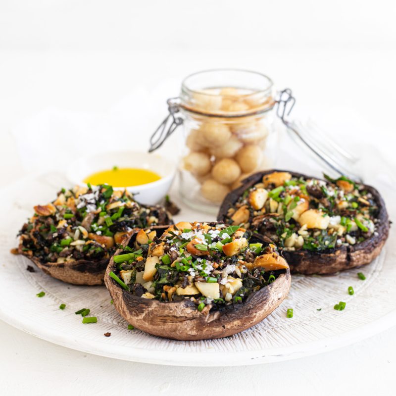 Air Fryer Stuffed Macadamia Mushrooms