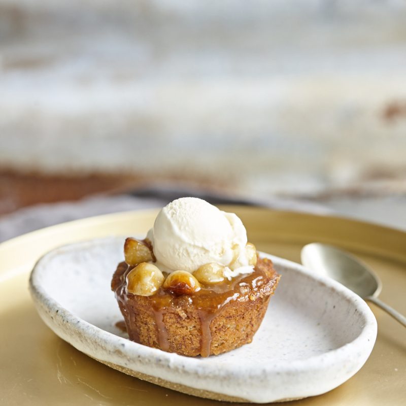 Caramel macadamia banana cake