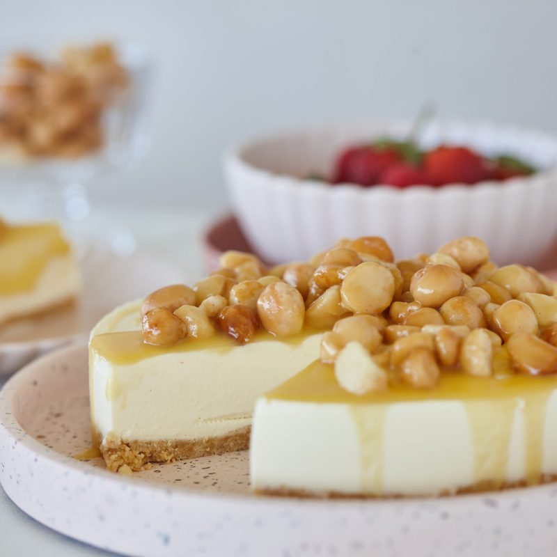 Cheesecake with honey macadamia topping