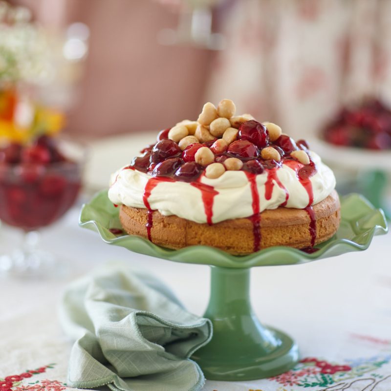 Macadamia and cherry celebration cake