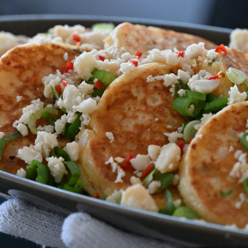 Macadamia and halloumi fritters