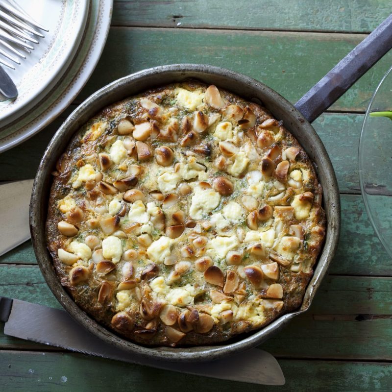 Sweet potato, feta, pancetta & macadamia fritatta