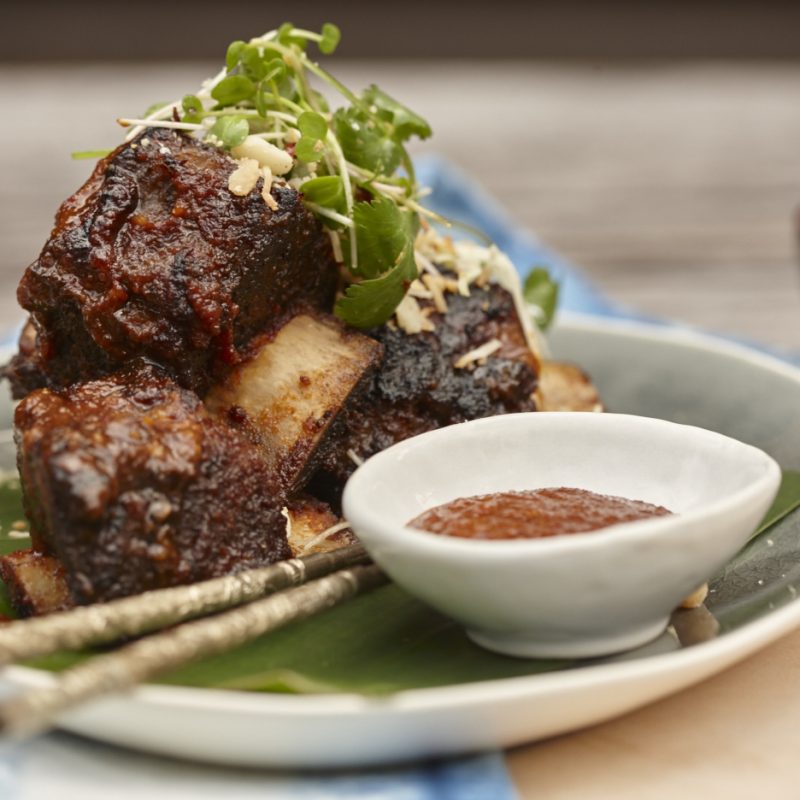 Sticky beef ribs with macadamia bulgolgi sauce