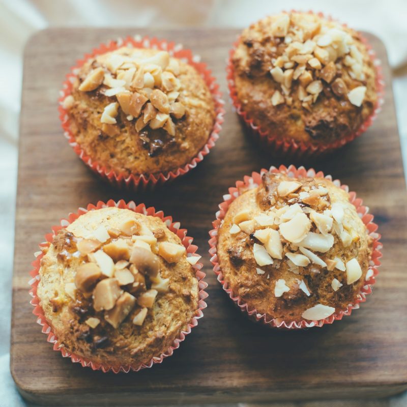 Whole wheat banana honey macadamia muffins