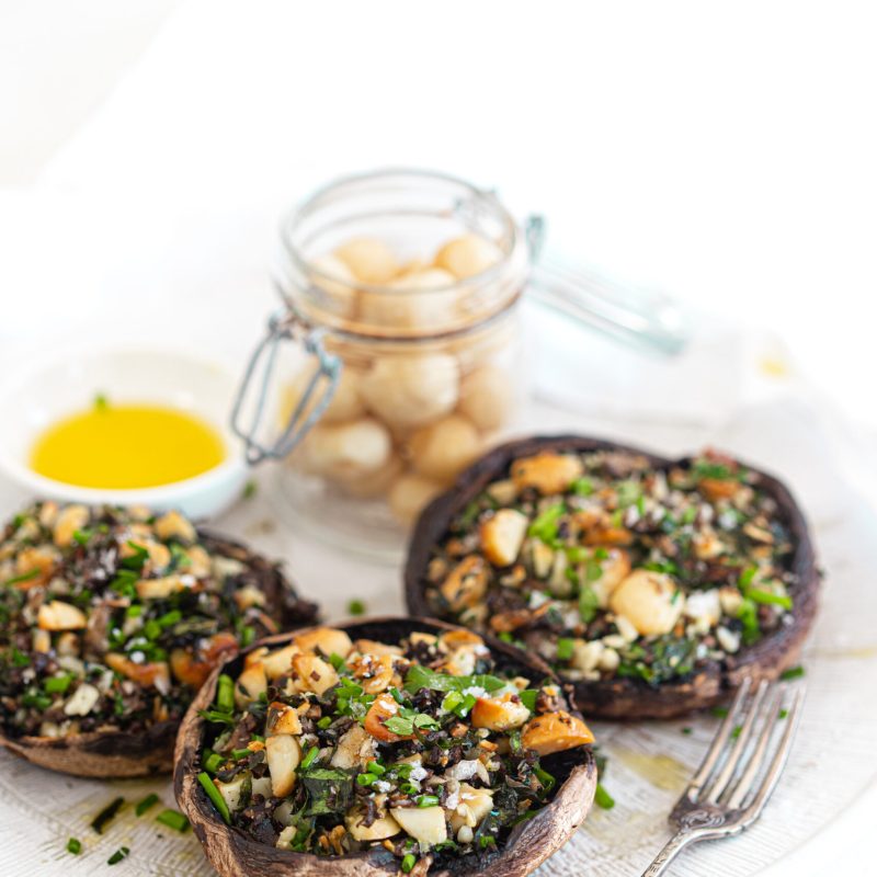 mushrooms stuffed with macadamias